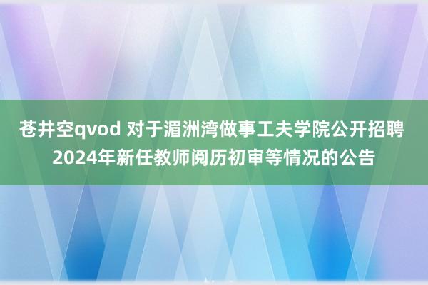 苍井空qvod 对于湄洲湾做事工夫学院公开招聘 2024年新任教师阅历初审等情况的公告